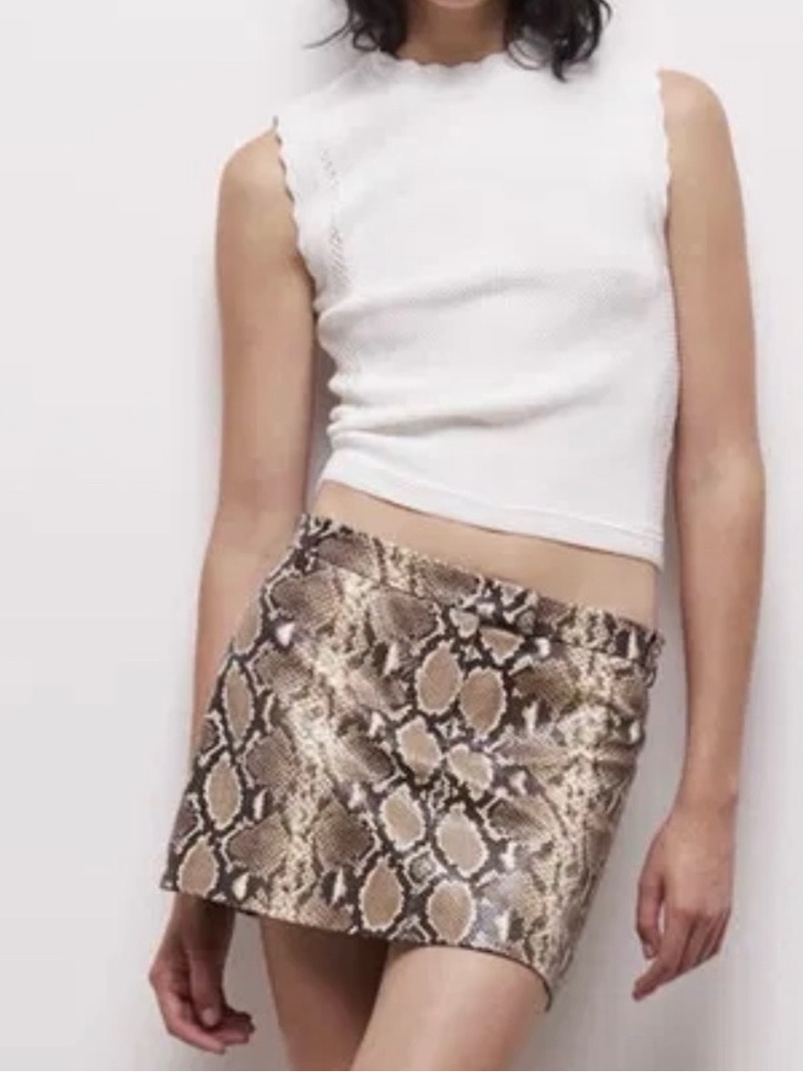 The Kooples Python Print Calfskin Mini Skirt Brown And Tan Pattern Nwt Sz S $415